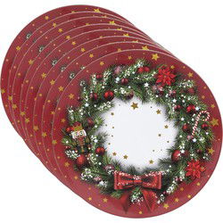Feeric Christmas kerst onderbord/kaarsenbord - 8x - D33 cm - kunststof - kerstkrans print - Onderborden