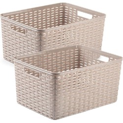 5x stuks rotan gevlochten opbergmand/opbergbox kunststof - taupe - 38 x 28 x 19 cm - Opbergbox