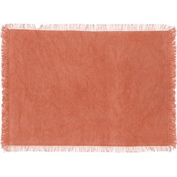 Secret de Gourmet placemats Kenya - 1x - steenrood - 45 x 30 cm - katoen - met franjes - Placemats