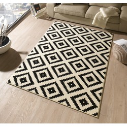 Laagpolig vloerkleed - Design velours Diamond - Zwart / Beige - 80x200 cm