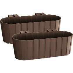 Balkon plantenbak/bloembak - 2x - met haken - kunststof - bruin - 38 cm - Plantenbakken