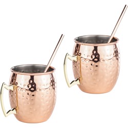 Set van 2x Cocktailbekers/cocktailglazen Moscow Mule 500 ml met drinkrietjes - Cocktailglazen