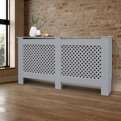 Radiatorbekleding met honingraatmotief 152x19x82 cm grijs vervaardigd van MDF