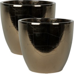 2x stuks plantenpot/bloempot in een strakke Scandinavische look goud Dia 20 cm en Hoogte 19 cm - Plantenpotten