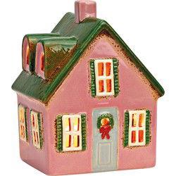 Lichthuis van aardewerk, roze/groen (B/H/D) 13x17x10cm