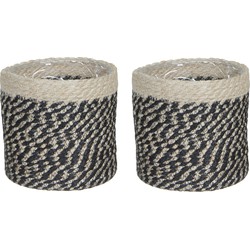 3x stuks naturel zwart rotan planten pot mand van gedraaid jute/riet H16 en D16 cm - Plantenpotten