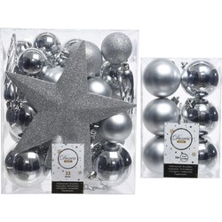 Kerstversiering kunststof kerstballen met piek zilver 5-6-8 cm pakket van 45x stuks - Kerstbal