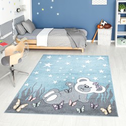 Tapijtenloods Vloerkleed Teddy Laagpolig Anime Kids Blauw- 140x200 CM