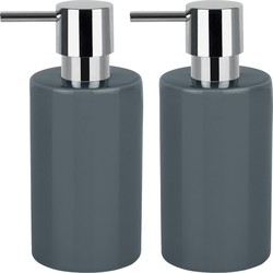Spirella zeeppompje/dispenser Sienna - 2x - glans donkergrijs - porselein - 16 x 7 cm - 300 ml - Zeeppompjes