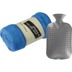 Fleece deken/plaid - blauw - 120 x 160 cm - kruik - 2 liter - Plaids