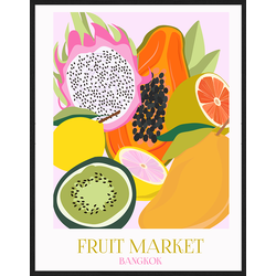 Any Image Print 'Fruit Market Bangkok' - Schilderij - Wanddecoratie - Inclusief beukenhouten lijst - Poster - 73x93cm - Zwarte lijst met Passe Partout