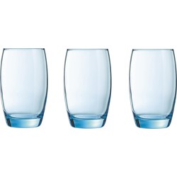 18x Stuks drinkglazen/waterglazen transparant blauw 350 ml - Drinkglazen