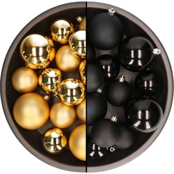 Kerstversiering kunststof kerstballen mix zwart/goud 4-6-8 cm pakket van 68x stuks - Kerstbal