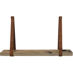 Leren plankdrager - Cognac -Verstelbaar - Set - Eiken - Wagondeel Smal - Geschaafd - 90cm