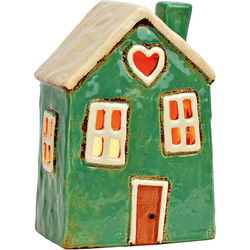 Lichthuis van aardewerk, groen (B/H/D) 12x18x9cm