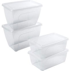4x Voedsel plastic bewaarbakjes hoog/diep 0,5 en 1,5 liter transparant - Vershoudbakjes