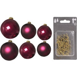 Groot pakket glazen kerstballen 50x framboos roze glans/mat 4-6-8 cm incl haakjes - Kerstbal