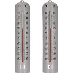 Lifetime Garden set van 2x stuks zon/Schaduw thermometer zilver voor buiten 27 cm kunststof - Buitenthermometers