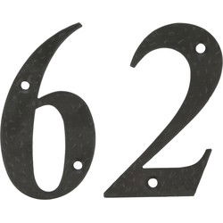 AMIG Huisnummer 62 - massief gesmeed staal - 10cm - incl. bijpassende schroeven - zwart - Huisnummers
