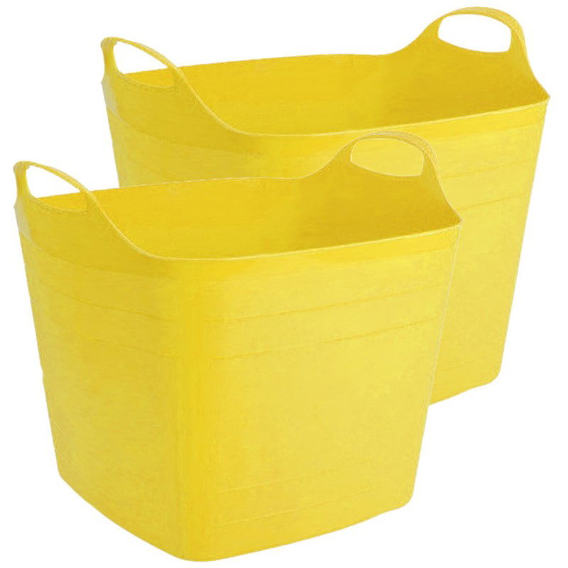 2x stuks flexibele kuip emmer/wasmand vierkant geel 40 liter - Wasmanden - 