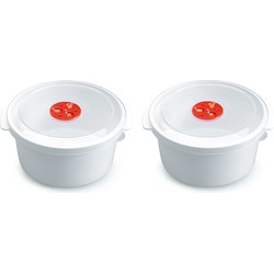 2x stuks magnetron voedsel opwarm potjes/bakjes 2 liter met speciale deksel - Magnetronbakken