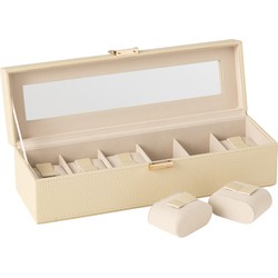 J-line - Horlogedoos 6 Compartimenten Kunstleder Beige - 34x10.5x10cm