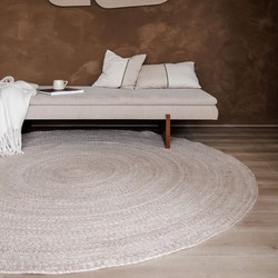 Rond wollen vloerkleed Gapo beige - <a href="https://vloerkledenloods.nl/vloerkleden/wollen-vloerkleed">Wol</a> - Rond 220 Ø - (L)