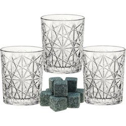 Bormioli Rocco whiskyglazen - set 6x stuks 390 ml - 9x whisky ijsblokstenen - Whiskeyglazen
