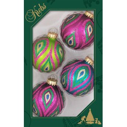 4x Glazen glitter kerstballen in vrolijke kleuren 7 cm - Kerstbal