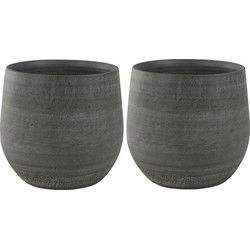 Ter Steege Plantenpot/bloempot - 2x - keramiek - grijs - 31 x 28 cm - Plantenpotten