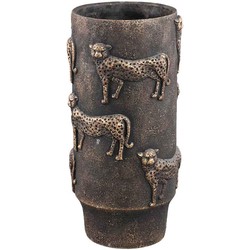 PTMD Leio Ronde Pot Luipaard - H50 x Ø22 cm - Cement - Bruin