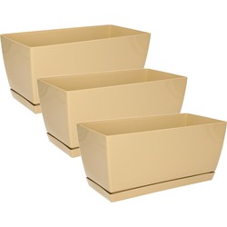 Set van 3x stuks plantenpotten/bloempotten kunststof glanzend licht bruin 29 x 14 x 13.6 cm - Plantenpotten