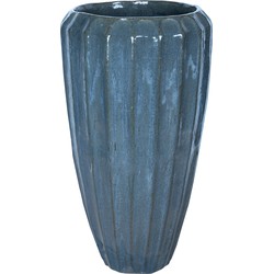 PTMD Olver Blue ceramic pot ribbed structure round L
