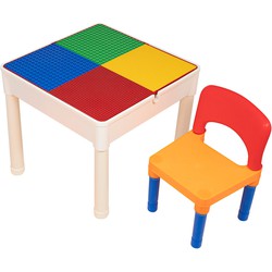 Decopatent® - Kindertafel met 1 Stoeltje - Speeltafel met bouwplaat en vlakke kant - Geschikt voor Lego® & Duplo® Bouwstenen
