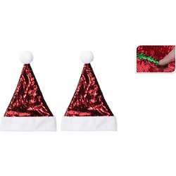 2x stuks wrijf pailletten kerstmutsen rood met groen - Kerstmutsen