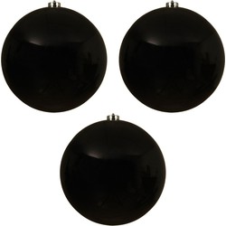 3x Grote raam/deur/kerstboom decoratie zwarte kerstballen 20 cm glans - Kerstbal