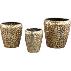 PTMD Noza Gold Zinc croco print pot round set of 3