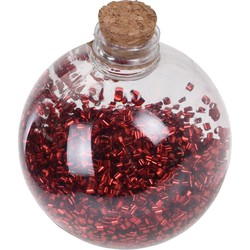 1x Kerstballen transparant/rood 8 cm met rode glitters kunststof kerstboom versiering/decoratie - Kerstbal