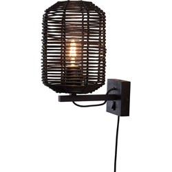 Wandlamp Tanami - Rotan Zwart - Ø18cm