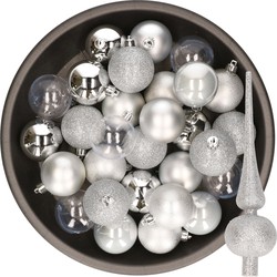 Kerstballen 48x stuks 6 cm incl. glitter piek zilver kunststof - Kerstbal