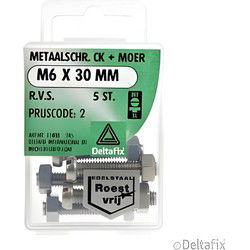 M.schroef moer ck m6x30mm rvs 5st