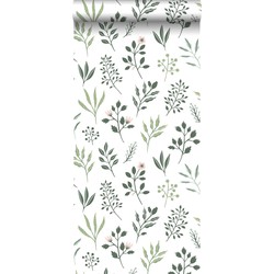 ESTAhome behang bloemmotief in Scandinavische stijl wit. vergrijsd gro