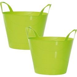 2x Stuks kunststof flexibele emmers/wasmanden/kuipen groen 45 liter - Wasmanden