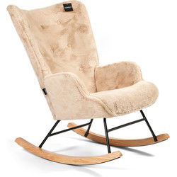 Aemely® Schommelstoel 'Mama' - Beige Imitatiebont, Blank Hout