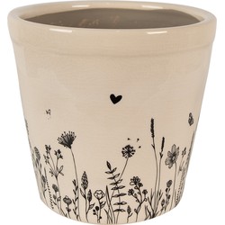 Clayre & Eef Bloempot  Ø 21x20 cm Beige Zwart Keramiek Bloemen Bloempot Binnen