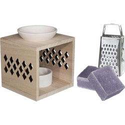 Ideas4seasons Amberblokjes/geurblokjes cadeauset - lavendel - inclusief geurbrander en mini rasp - Geurbranders