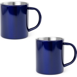 2x Blauwe drinkbekers/mokken RVS 280 ml - Bekers