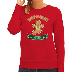 Bellatio Decorations foute kersttrui/sweater dames - Gingerbread koekemannetje - rood - Bite Me XL - kerst truien