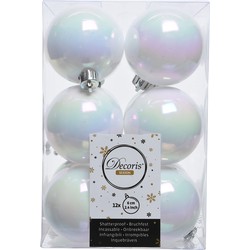 12x Parelmoer witte kerstballen 6 cm kunststof glans - Kerstbal