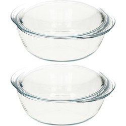 3x Ovenschalen/braadslede 3 liter rond met deksel 22 x 13 x 5 cm - Ovenschalen